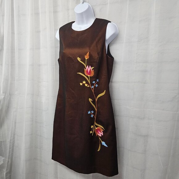 Rimini Copper Brown Sleeveless Dress Embroidered Retro Cocktail 12 - Picture 5 of 12
